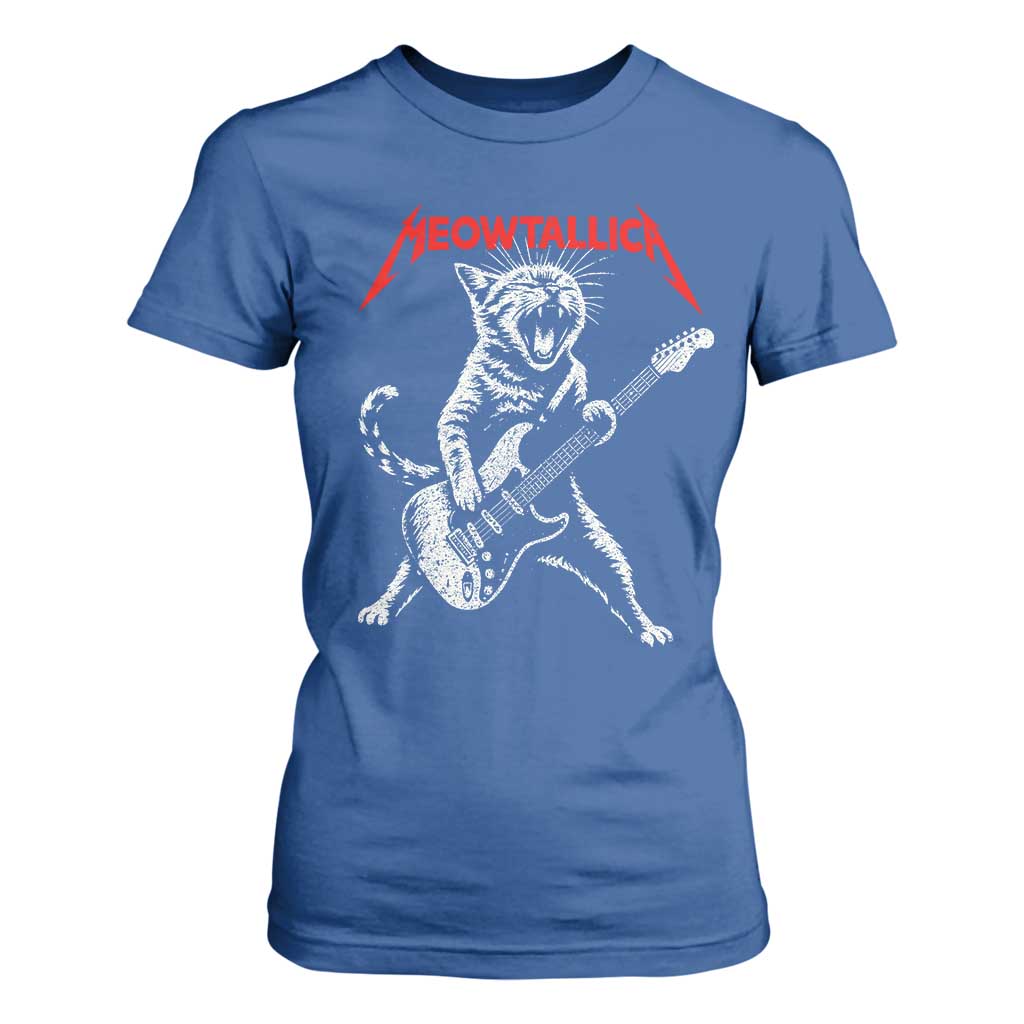 Funny Cat Playing Guitar T Shirt For Women Vintage 90s Classic Rock Star Cat Graphic Rock and Roll TS10 Royal Blue Print Your Wear