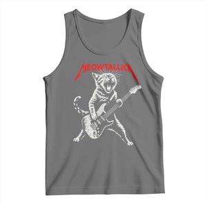 Funny Cat Playing Guitar Tank Top Vintage 90s Classic Rock Star Cat Graphic Rock and Roll TS10 Black Heather Print Your Wear