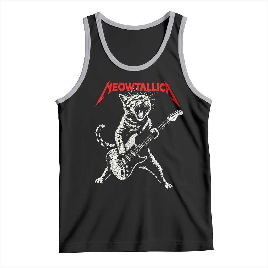Funny Cat Playing Guitar Tank Top Vintage 90s Classic Rock Star Cat Graphic Rock and Roll TS10 Black Athletic Heather Print Your Wear