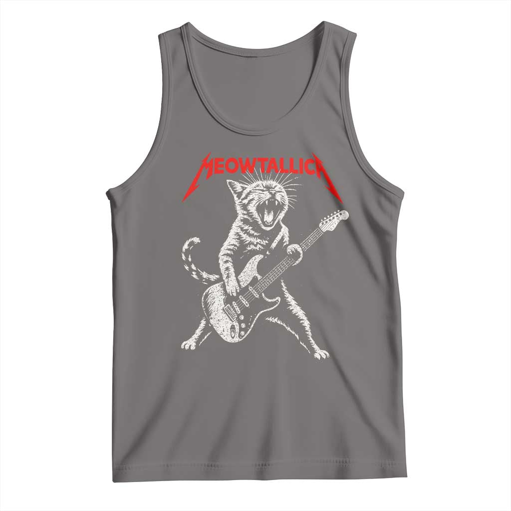 Funny Cat Playing Guitar Tank Top Vintage 90s Classic Rock Star Cat Graphic Rock and Roll TS10 Deep Heather Print Your Wear