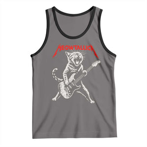 Funny Cat Playing Guitar Tank Top Vintage 90s Classic Rock Star Cat Graphic Rock and Roll TS10 Deep Heather Black Print Your Wear