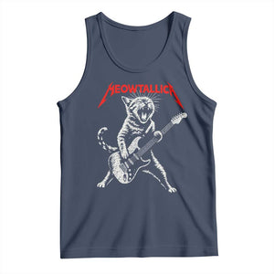 Funny Cat Playing Guitar Tank Top Vintage 90s Classic Rock Star Cat Graphic Rock and Roll TS10 Navy Print Your Wear