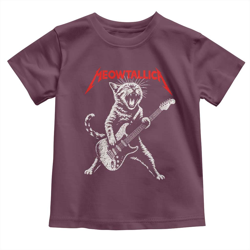 Funny Cat Playing Guitar Toddler T Shirt Vintage 90s Classic Rock Star Cat Graphic Rock and Roll TS10 Maroon Print Your Wear