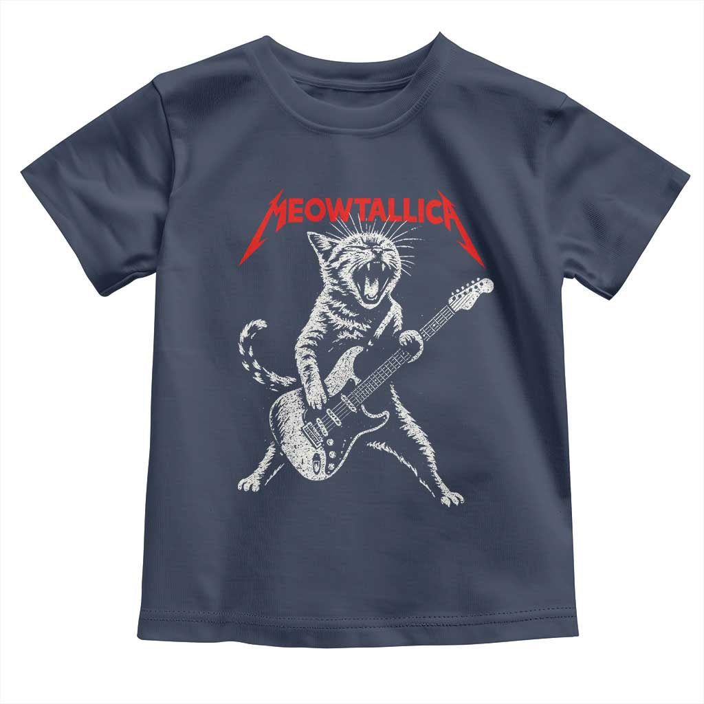 Funny Cat Playing Guitar Toddler T Shirt Vintage 90s Classic Rock Star Cat Graphic Rock and Roll TS10 Navy Print Your Wear