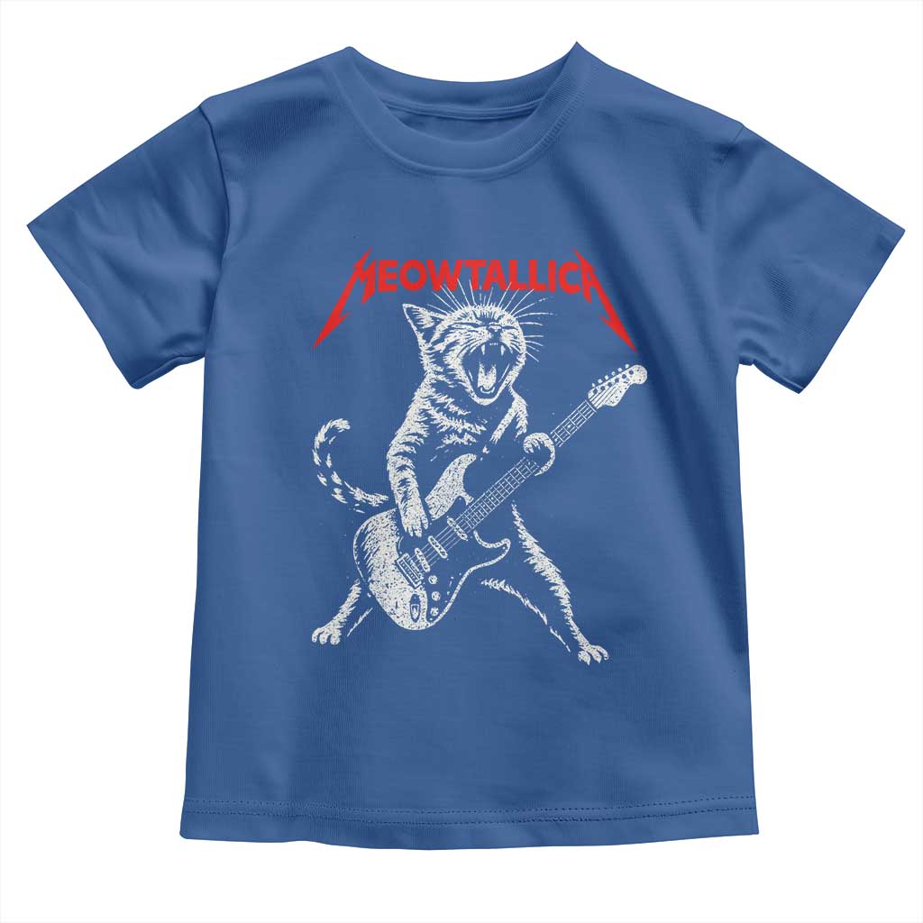 Funny Cat Playing Guitar Toddler T Shirt Vintage 90s Classic Rock Star Cat Graphic Rock and Roll TS10 Royal Blue Print Your Wear