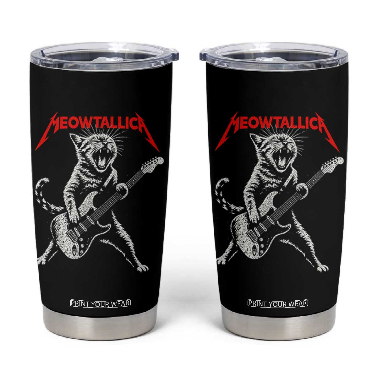 Funny Cat Playing Guitar Tumbler Cup Vintage 90s Classic Rock Star Cat Graphic Rock and Roll TS10 Black Print Your Wear