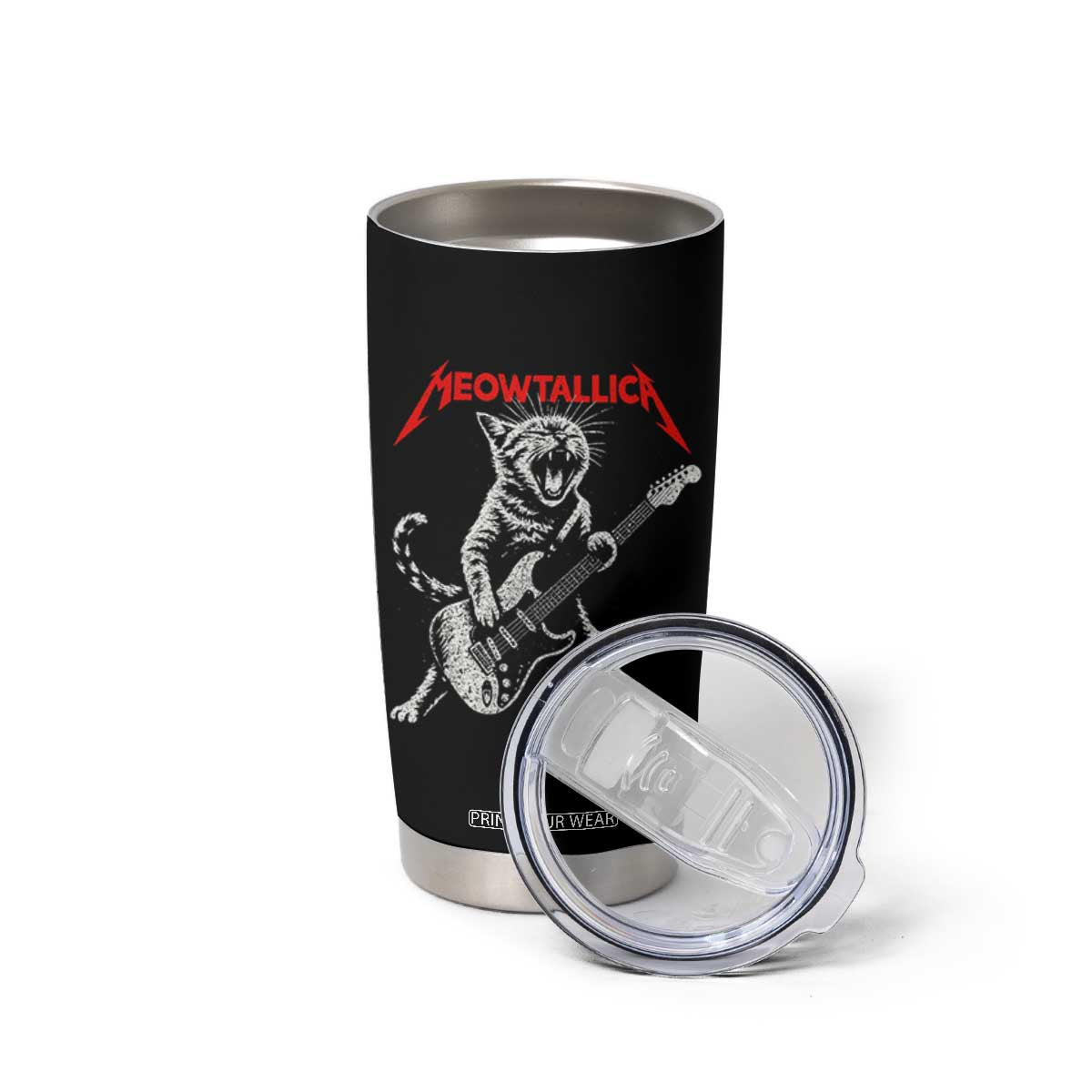 Funny Cat Playing Guitar Tumbler Cup Vintage 90s Classic Rock Star Cat Graphic Rock and Roll TS10 Print Your Wear