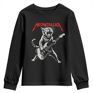 Funny Cat Playing Guitar Youth Sweatshirt Vintage 90s Classic Rock Star Cat Graphic Rock and Roll TS10 Black Print Your Wear
