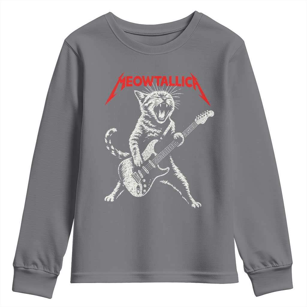 Funny Cat Playing Guitar Youth Sweatshirt Vintage 90s Classic Rock Star Cat Graphic Rock and Roll TS10 Charcoal Print Your Wear