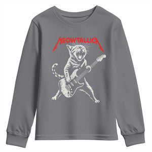 Funny Cat Playing Guitar Youth Sweatshirt Vintage 90s Classic Rock Star Cat Graphic Rock and Roll TS10 Charcoal Print Your Wear