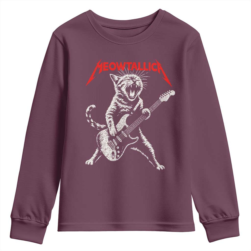 Funny Cat Playing Guitar Youth Sweatshirt Vintage 90s Classic Rock Star Cat Graphic Rock and Roll TS10 Maroon Print Your Wear