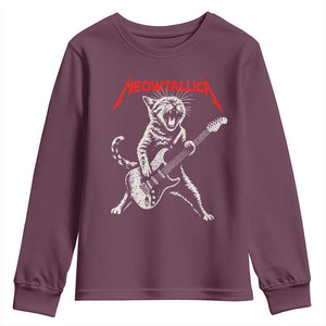 Funny Cat Playing Guitar Youth Sweatshirt Vintage 90s Classic Rock Star Cat Graphic Rock and Roll TS10 Maroon Print Your Wear
