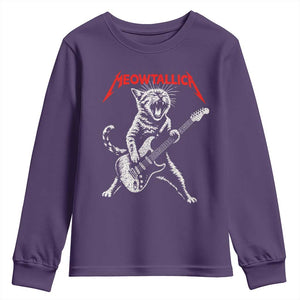 Funny Cat Playing Guitar Youth Sweatshirt Vintage 90s Classic Rock Star Cat Graphic Rock and Roll TS10 Purple Print Your Wear