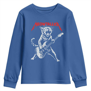 Funny Cat Playing Guitar Youth Sweatshirt Vintage 90s Classic Rock Star Cat Graphic Rock and Roll TS10 Royal Blue Print Your Wear
