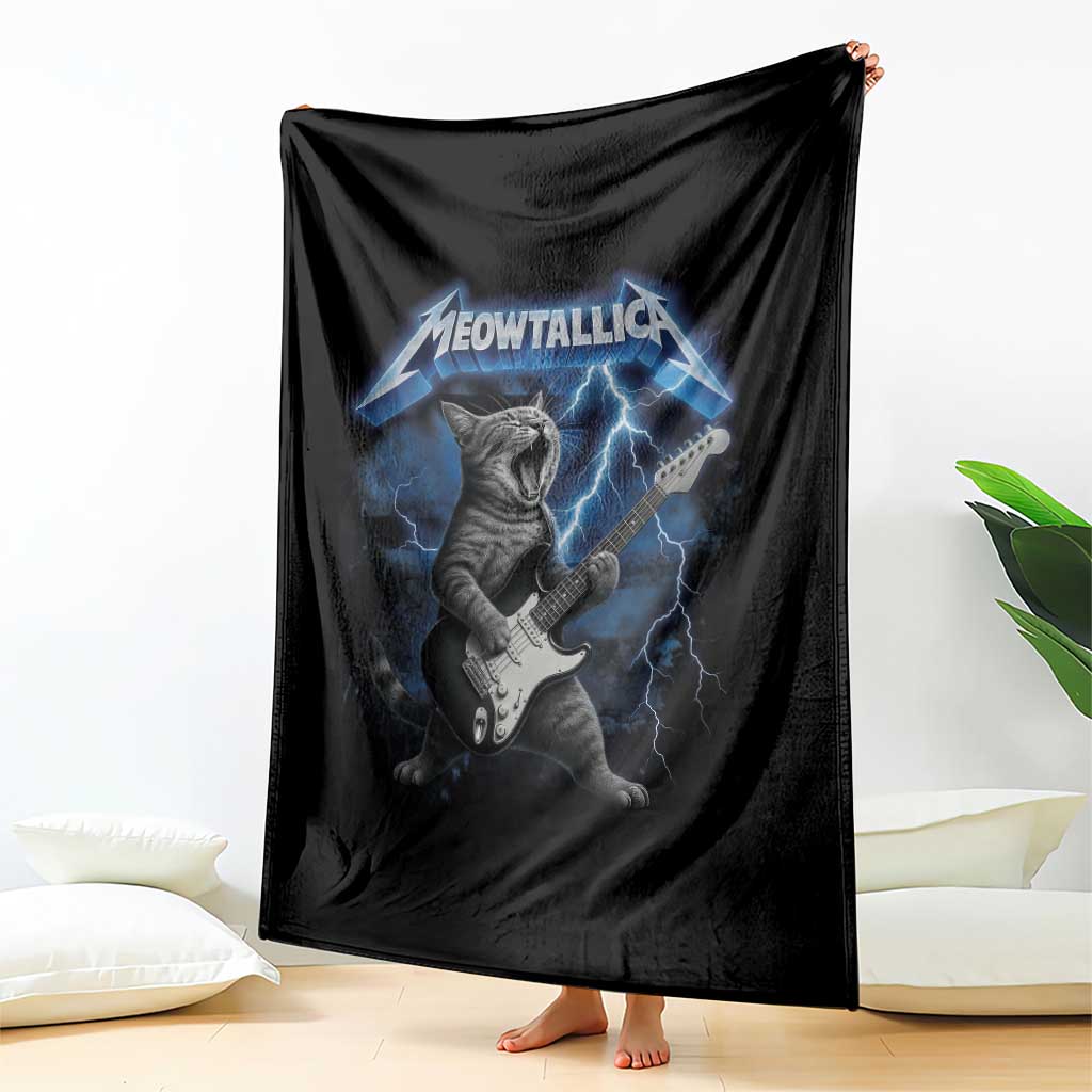 Funny Cat Playing Guitar Throw Blanket Vintage 90s Style Bootleg Graphic Rock Star Rock Cat TS10 Print Your Wear