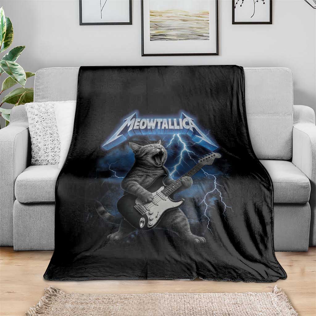Funny Cat Playing Guitar Throw Blanket Vintage 90s Style Bootleg Graphic Rock Star Rock Cat TS10 Print Your Wear
