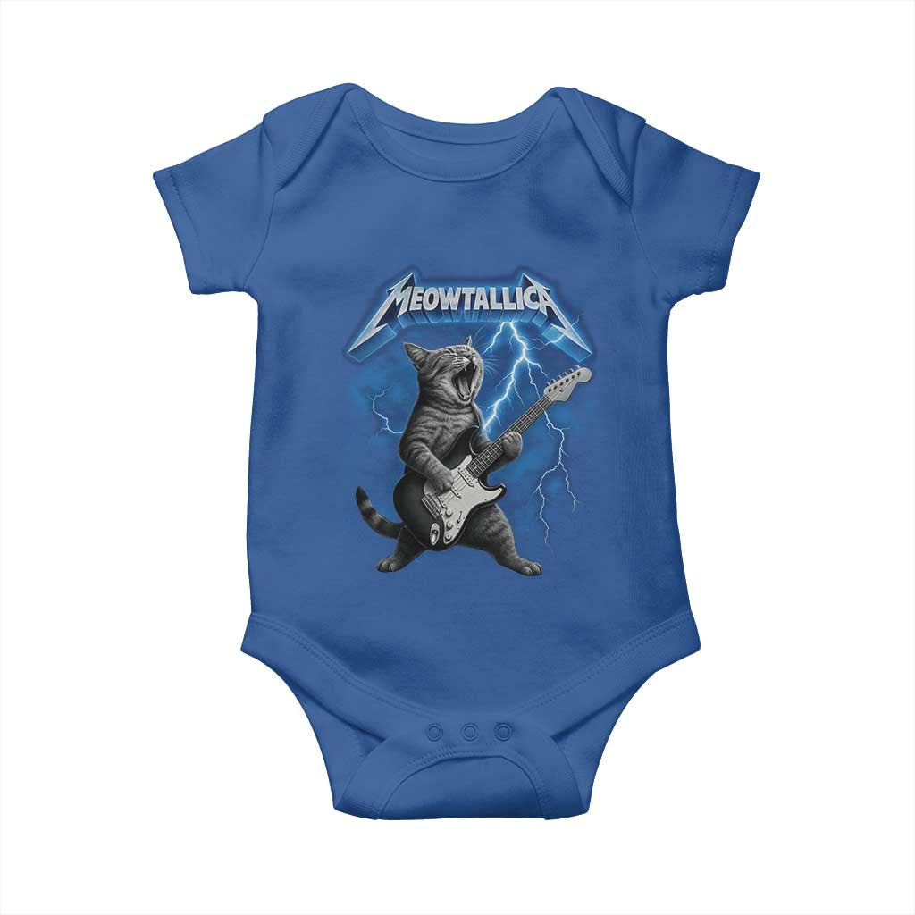 Funny Cat Playing Guitar Baby Onesie Vintage 90s Style Bootleg Graphic Rock Star Rock Cat TS10 Royal Blue Print Your Wear