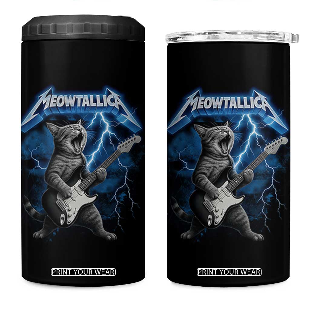 Funny Cat Playing Guitar 4 in 1 Can Cooler Tumbler Vintage 90s Style Bootleg Graphic Rock Star Rock Cat TS10 One Size: 16 oz Black Print Your Wear