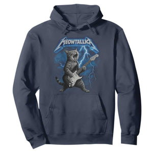 Funny Cat Playing Guitar Hoodie Vintage 90s Style Bootleg Graphic Rock Star Rock Cat TS10 Navy Print Your Wear