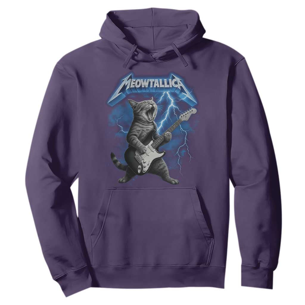 Funny Cat Playing Guitar Hoodie Vintage 90s Style Bootleg Graphic Rock Star Rock Cat TS10 Purple Print Your Wear