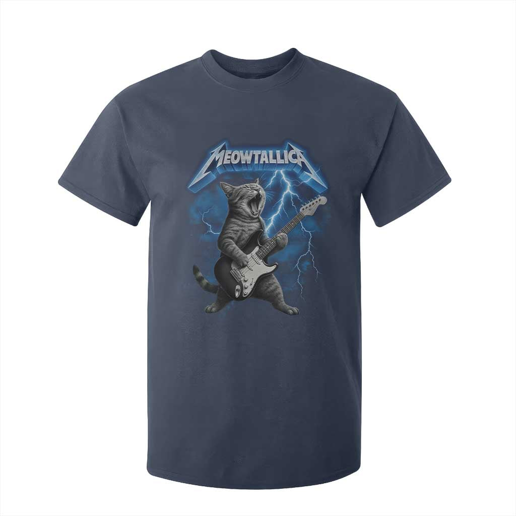 Funny Cat Playing Guitar T Shirt For Kid Vintage 90s Style Bootleg Graphic Rock Star Rock Cat TS10 Navy Print Your Wear