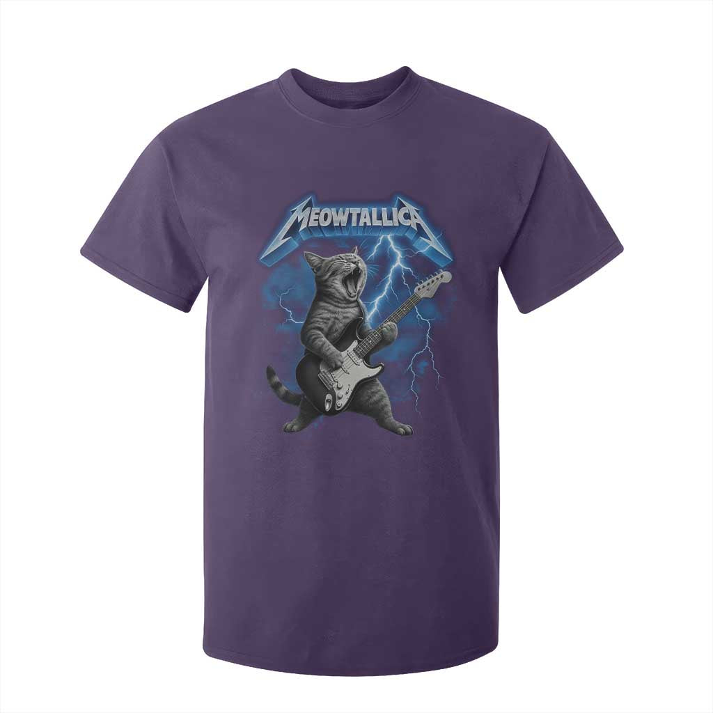 Funny Cat Playing Guitar T Shirt For Kid Vintage 90s Style Bootleg Graphic Rock Star Rock Cat TS10 Purple Print Your Wear