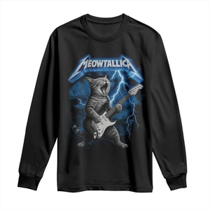 Funny Cat Playing Guitar Long Sleeve Shirt Vintage 90s Style Bootleg Graphic Rock Star Rock Cat TS10 Black Print Your Wear