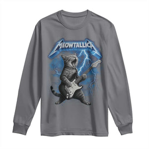 Funny Cat Playing Guitar Long Sleeve Shirt Vintage 90s Style Bootleg Graphic Rock Star Rock Cat TS10 Charcoal Print Your Wear