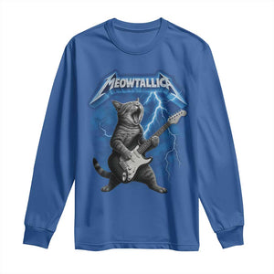 Funny Cat Playing Guitar Long Sleeve Shirt Vintage 90s Style Bootleg Graphic Rock Star Rock Cat TS10 Royal Blue Print Your Wear