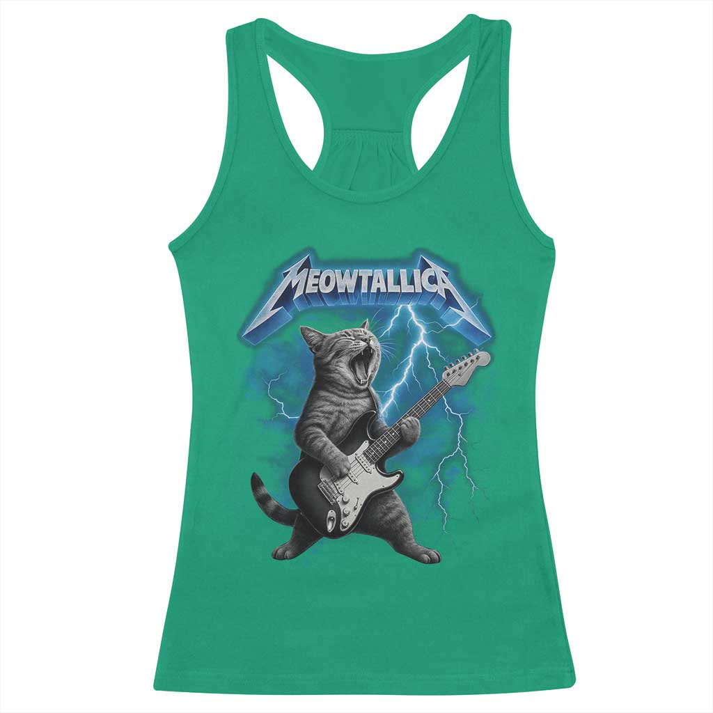 Funny Cat Playing Guitar Racerback Tank Top Vintage 90s Style Bootleg Graphic Rock Star Rock Cat TS10 Irish Green Print Your Wear