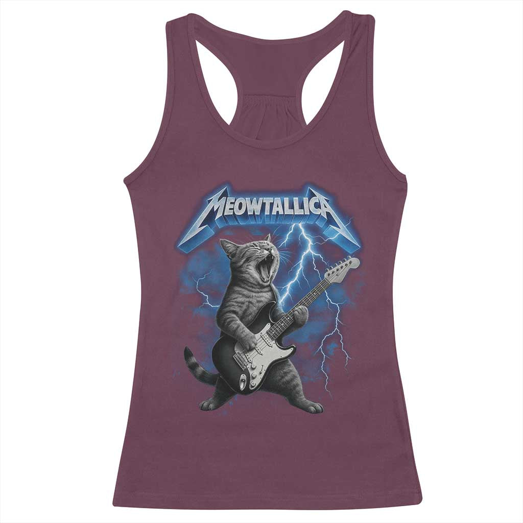 Funny Cat Playing Guitar Racerback Tank Top Vintage 90s Style Bootleg Graphic Rock Star Rock Cat TS10 Maroon Print Your Wear