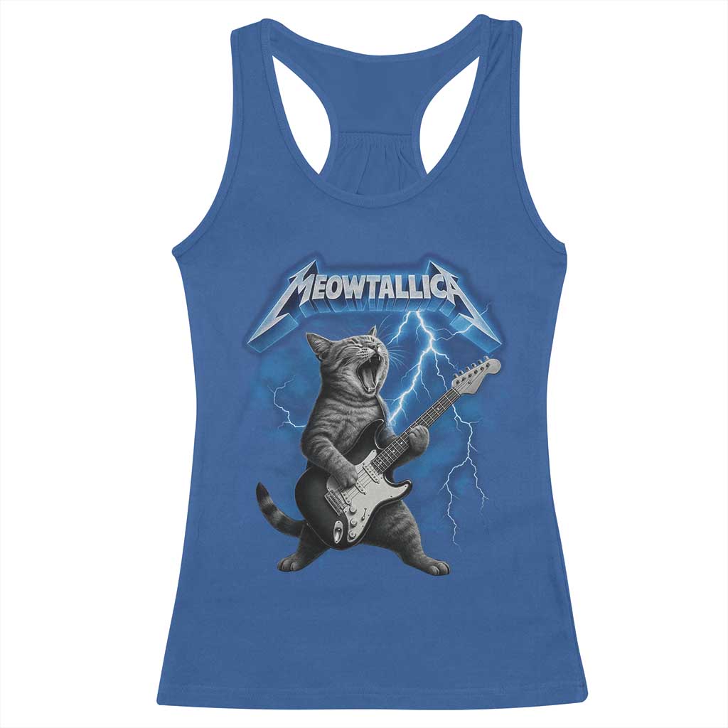 Funny Cat Playing Guitar Racerback Tank Top Vintage 90s Style Bootleg Graphic Rock Star Rock Cat TS10 Royal Blue Print Your Wear