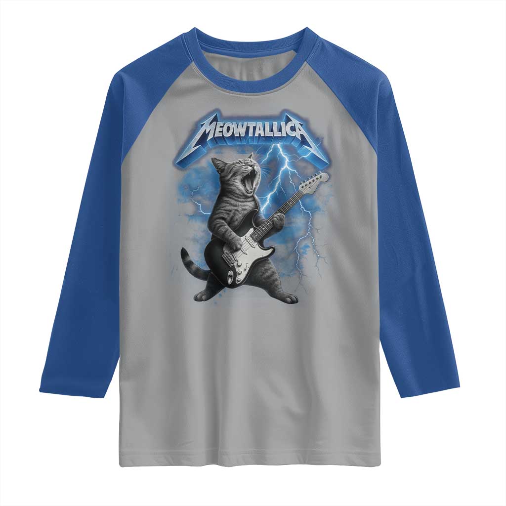 Funny Cat Playing Guitar Raglan Shirt Vintage 90s Style Bootleg Graphic Rock Star Rock Cat TS10 Sport Gray Royal Print Your Wear