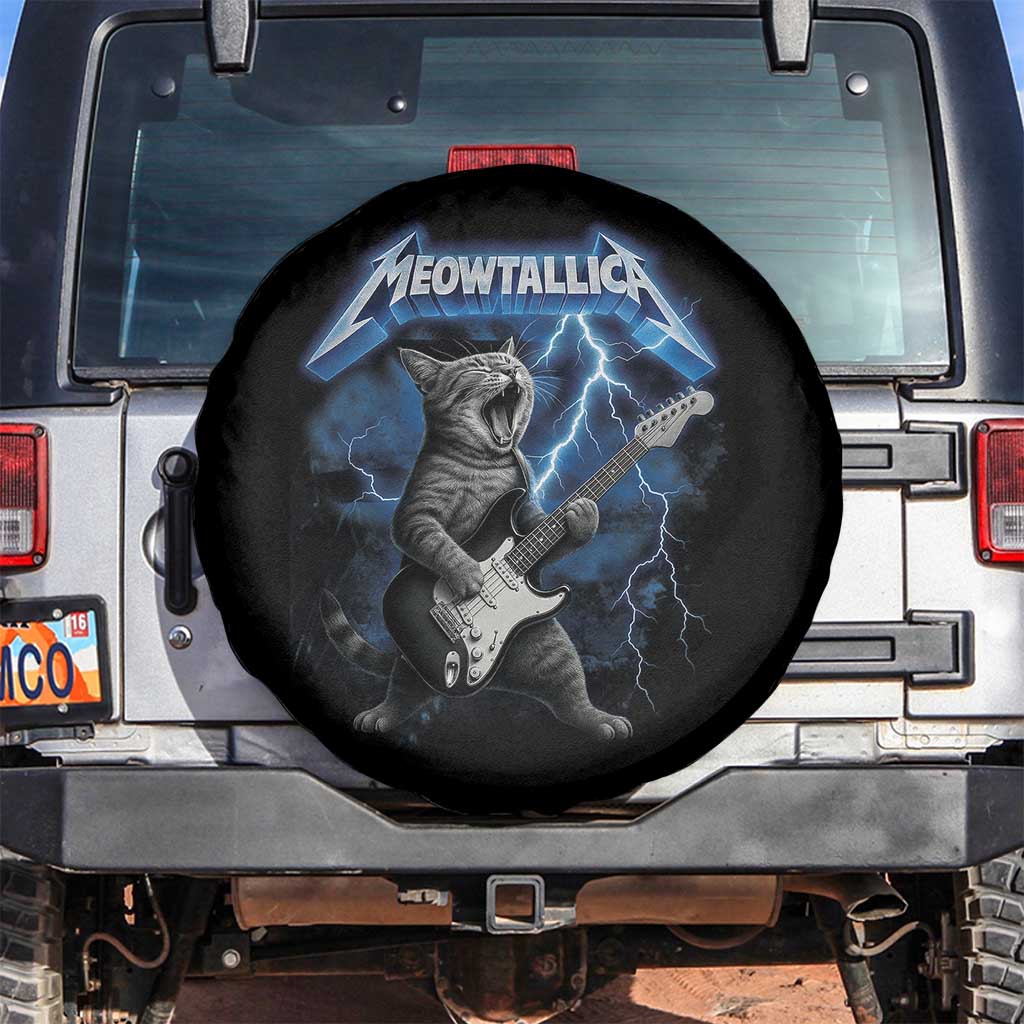 Funny Cat Playing Guitar Spare Tire Cover Vintage 90s Style Bootleg Graphic Rock Star Rock Cat TS10 No hole Black Print Your Wear