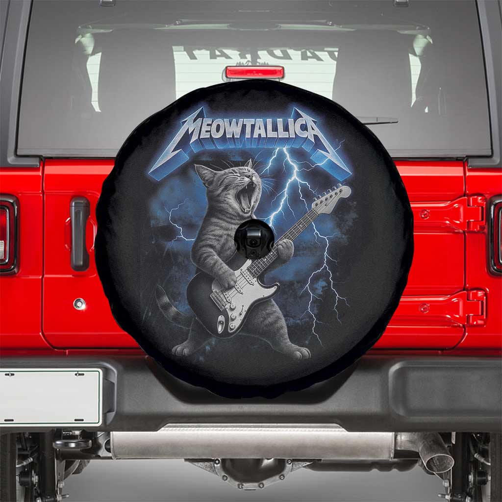 Funny Cat Playing Guitar Spare Tire Cover Vintage 90s Style Bootleg Graphic Rock Star Rock Cat TS10 Black Print Your Wear