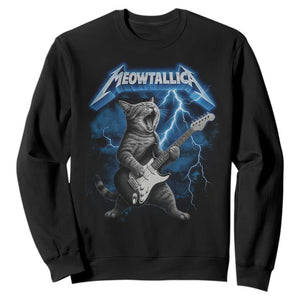 Funny Cat Playing Guitar Sweatshirt Vintage 90s Style Bootleg Graphic Rock Star Rock Cat TS10 Black Print Your Wear