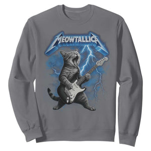 Funny Cat Playing Guitar Sweatshirt Vintage 90s Style Bootleg Graphic Rock Star Rock Cat TS10 Charcoal Print Your Wear
