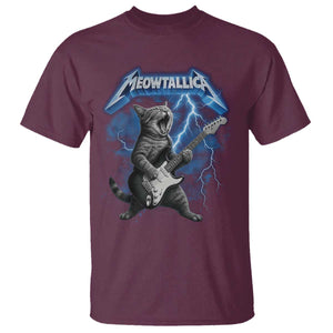 Funny Cat Playing Guitar T Shirt Vintage 90s Style Bootleg Graphic Rock Star Rock Cat TS10 Maroon Print Your Wear