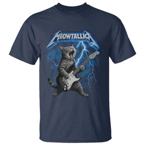Funny Cat Playing Guitar T Shirt Vintage 90s Style Bootleg Graphic Rock Star Rock Cat TS10 Navy Print Your Wear