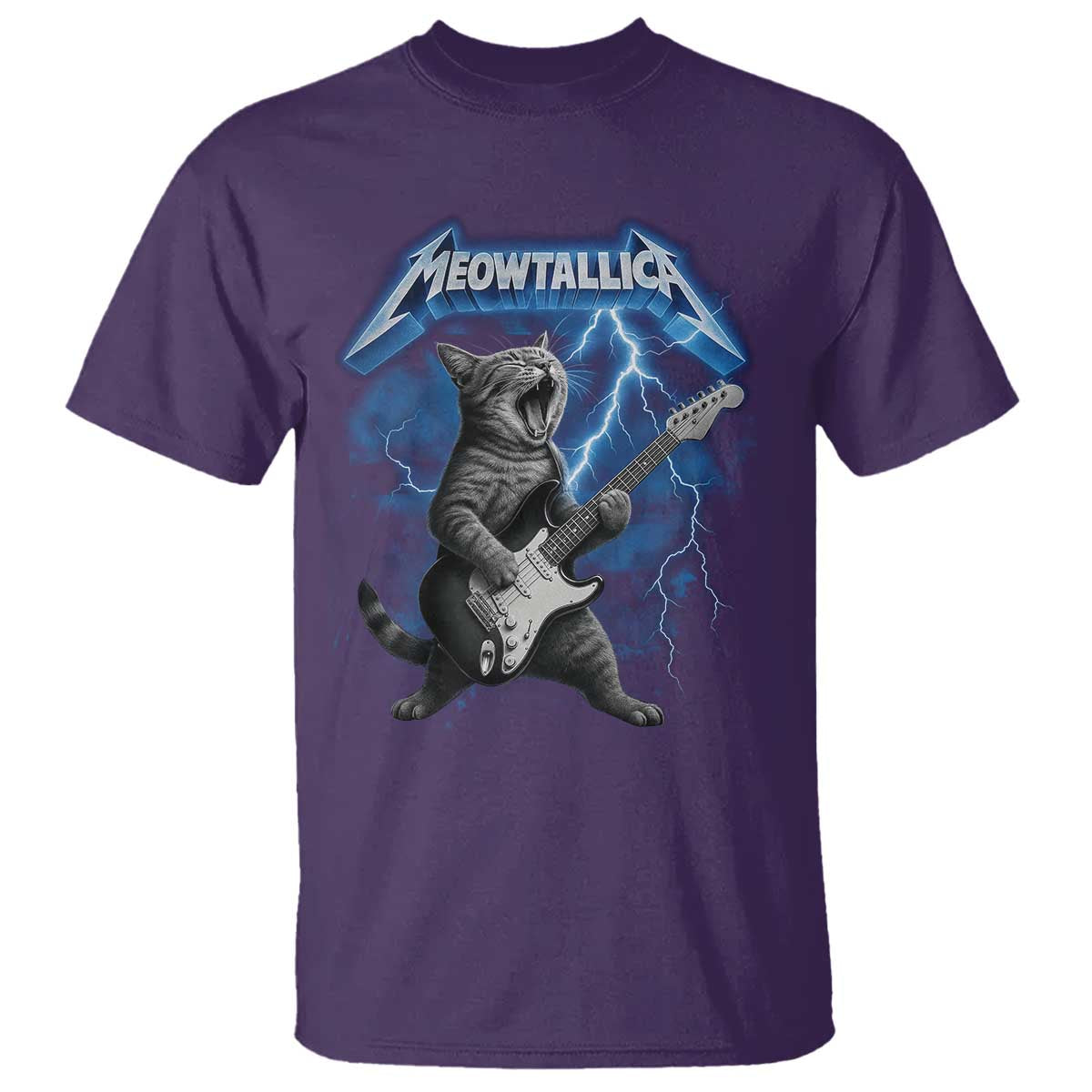 Funny Cat Playing Guitar T Shirt Vintage 90s Style Bootleg Graphic Rock Star Rock Cat TS10 Purple Print Your Wear