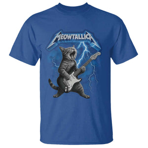 Funny Cat Playing Guitar T Shirt Vintage 90s Style Bootleg Graphic Rock Star Rock Cat TS10 Royal Blue Print Your Wear