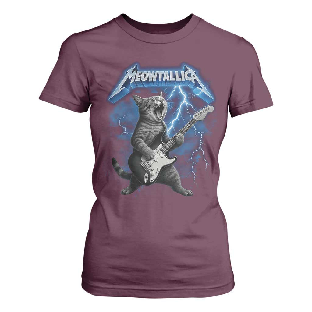 Funny Cat Playing Guitar T Shirt For Women Vintage 90s Style Bootleg Graphic Rock Star Rock Cat TS10 Maroon Print Your Wear