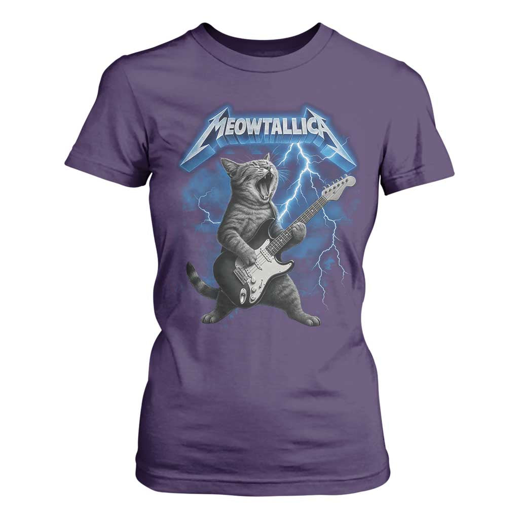 Funny Cat Playing Guitar T Shirt For Women Vintage 90s Style Bootleg Graphic Rock Star Rock Cat TS10 Purple Print Your Wear