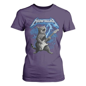 Funny Cat Playing Guitar T Shirt For Women Vintage 90s Style Bootleg Graphic Rock Star Rock Cat TS10 Purple Print Your Wear