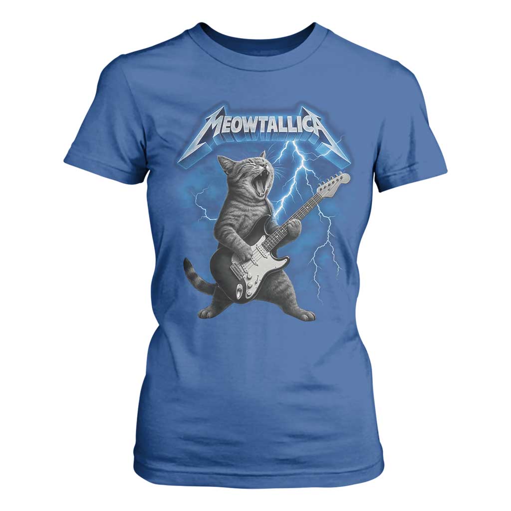 Funny Cat Playing Guitar T Shirt For Women Vintage 90s Style Bootleg Graphic Rock Star Rock Cat TS10 Royal Blue Print Your Wear