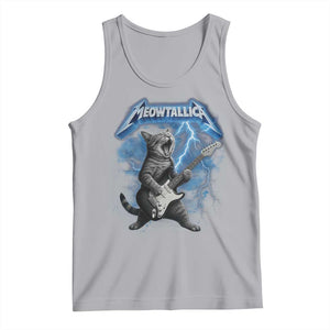Funny Cat Playing Guitar Tank Top Vintage 90s Style Bootleg Graphic Rock Star Rock Cat TS10 Athletic Heather Print Your Wear