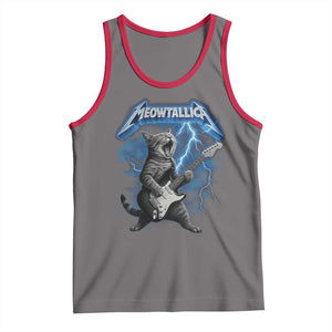Funny Cat Playing Guitar Tank Top Vintage 90s Style Bootleg Graphic Rock Star Rock Cat TS10 Deep Heather Red Print Your Wear