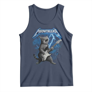 Funny Cat Playing Guitar Tank Top Vintage 90s Style Bootleg Graphic Rock Star Rock Cat TS10 Navy Print Your Wear
