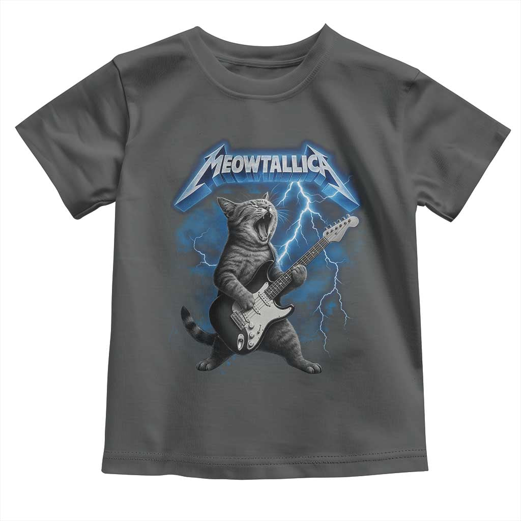Funny Cat Playing Guitar Toddler T Shirt Vintage 90s Style Bootleg Graphic Rock Star Rock Cat TS10 Dark Heather Print Your Wear