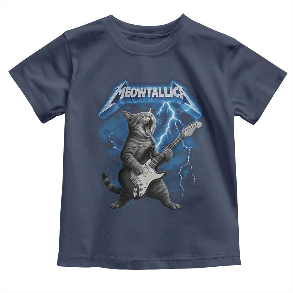 Funny Cat Playing Guitar Toddler T Shirt Vintage 90s Style Bootleg Graphic Rock Star Rock Cat TS10 Navy Print Your Wear